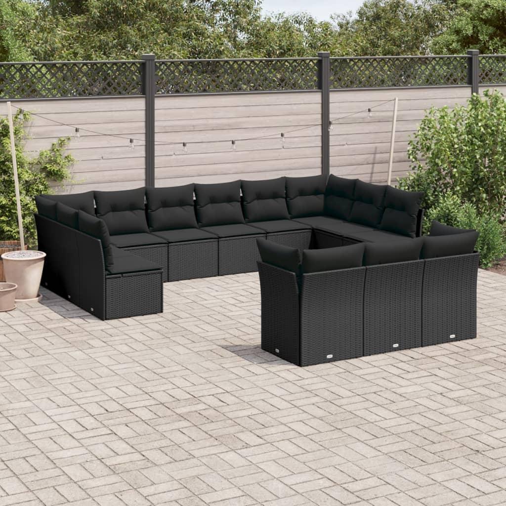 Sofasæt Til Haven 14 Dele Med Hynder Polyrattan Sort - Sort / Uden bord