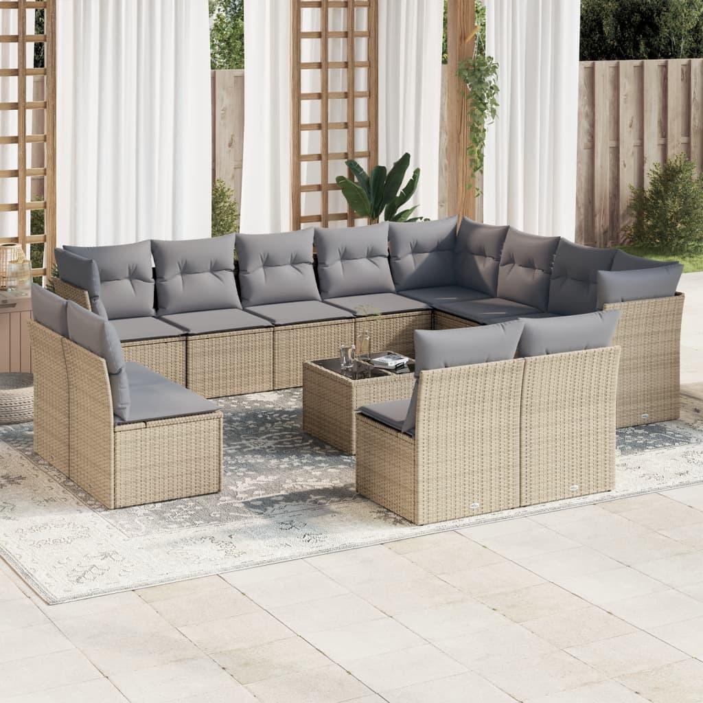 Sofasæt Til Haven 12 Dele Med Hynder Polyrattan - beige og grå / Med bord