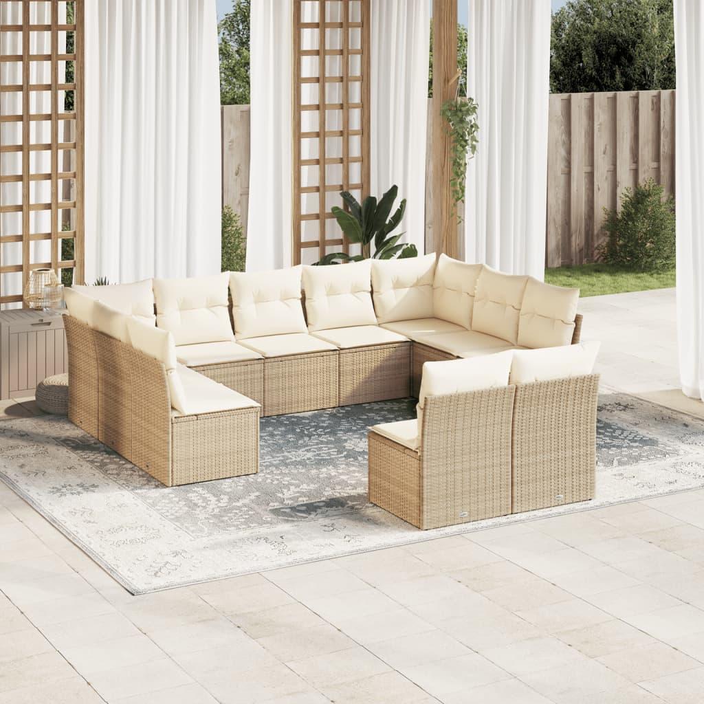Sofasæt til haven 11 dele med hynder polyrattan beige