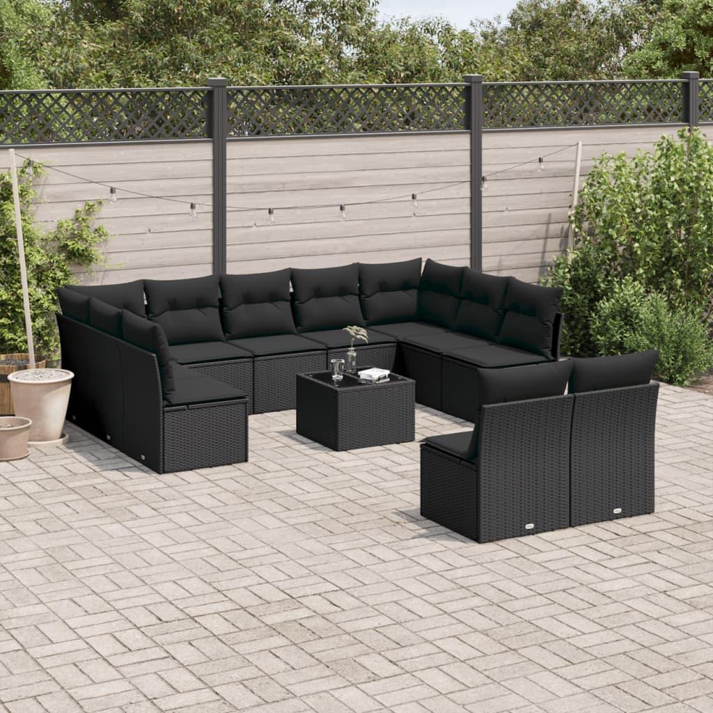 Sofasæt til haven 12 dele med hynder i polyrattan sort