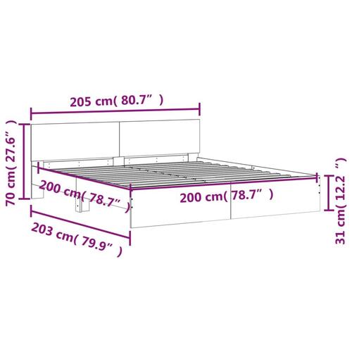 Sengeramme med sengegavl 200x200 cm hvid