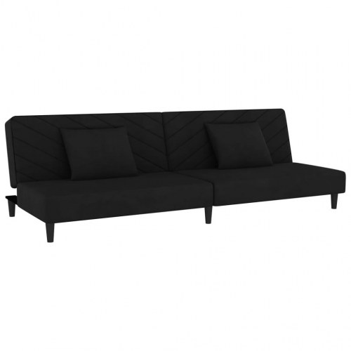 2-personers sovesofa i fløjl med 2 puder - sort
