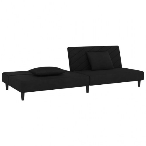 2-personers sovesofa i fløjl med 2 puder - sort