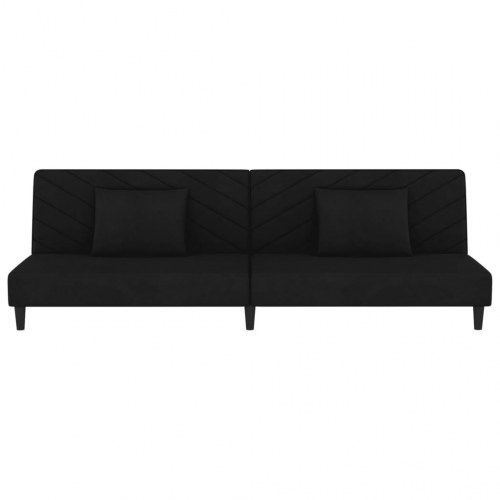 2-personers sovesofa i fløjl med 2 puder - sort