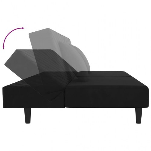 2-personers sovesofa i fløjl med 2 puder - sort