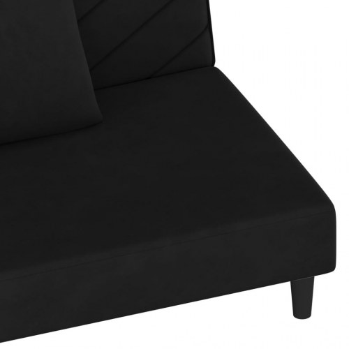 2-personers sovesofa i fløjl med 2 puder - sort