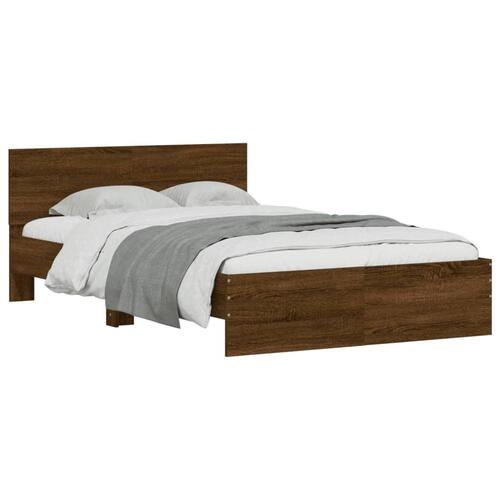 Sengeramme med sengegavl 135x190 cm brun egetræsfarve