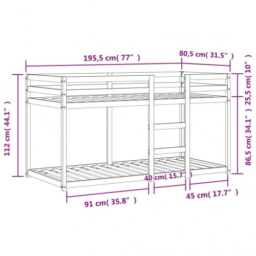 Køjeseng 75x190 cm massivt fyrretræ voksbrun