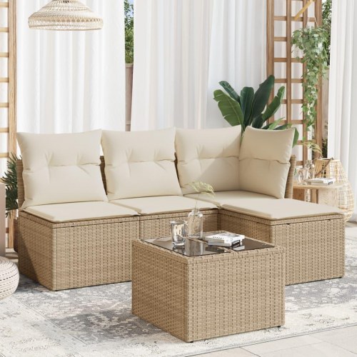 Sofasæt til haven 5 dele med hynder i polyrattan beige