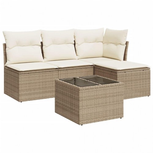 Sofasæt til haven 5 dele med hynder i polyrattan beige