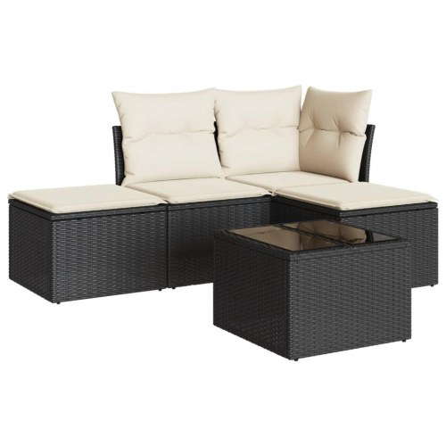 Sofasæt til haven 5 dele med hynder i polyrattan sort