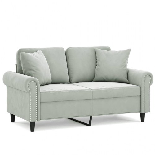 2-personers sofa i velour med pyntepuder 120 cm - lysegrå