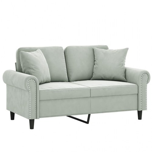 2-personers sofa i velour med pyntepuder 120 cm - lysegrå