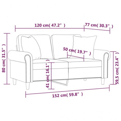 2-personers sofa i velour med pyntepuder - sort, sædebredde 120 cm