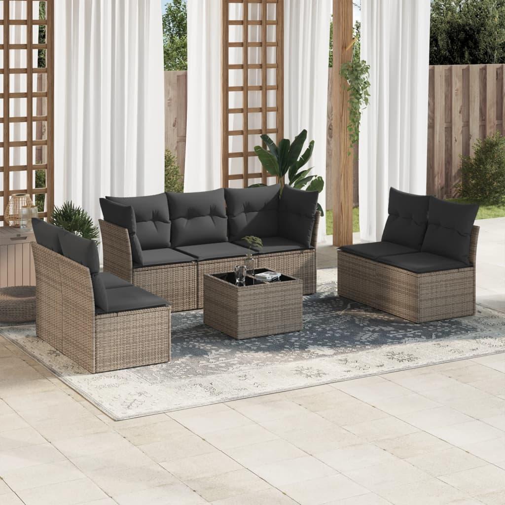 Sofasæt til haven i polyrattan - 8 dele med hynder, grå