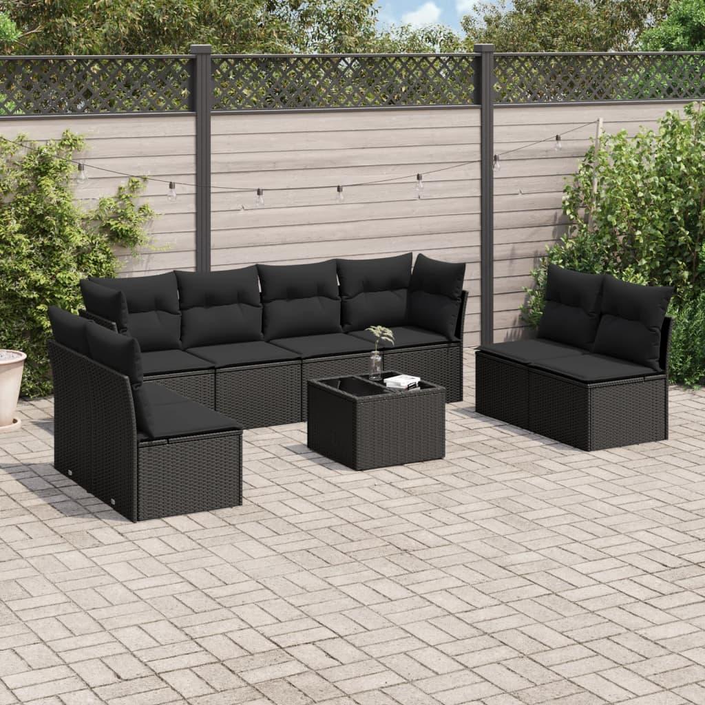 Sofasæt til haven 9 dele med hynder i polyrattan - sort