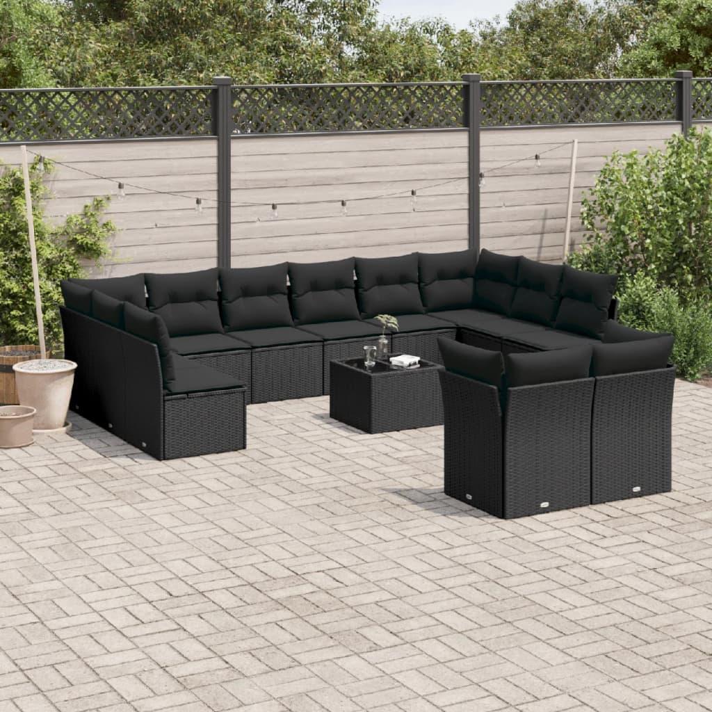 Sofasæt Til Haven 13 Dele Med Hynder Polyrattan - Sort / Med bord
