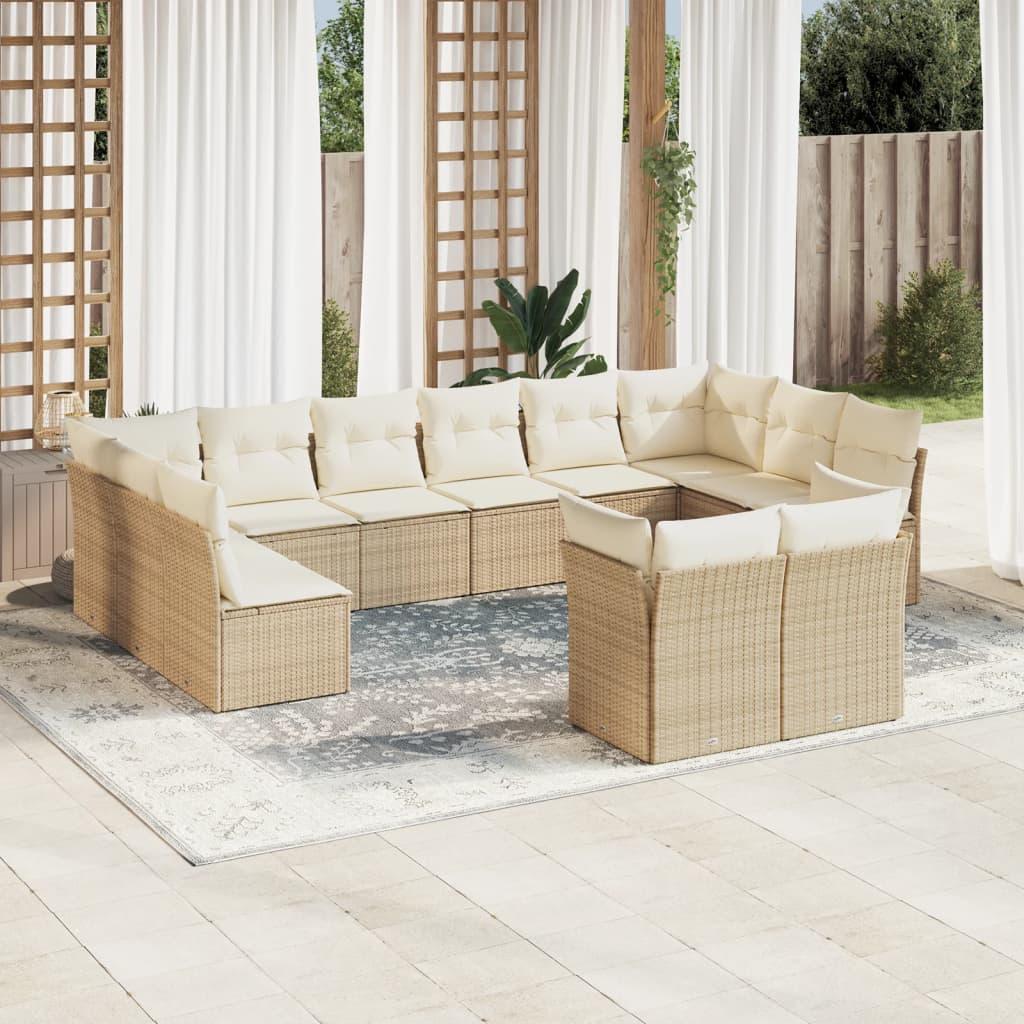 Sofasæt til haven i polyrattan - 12 dele med hynder, beige