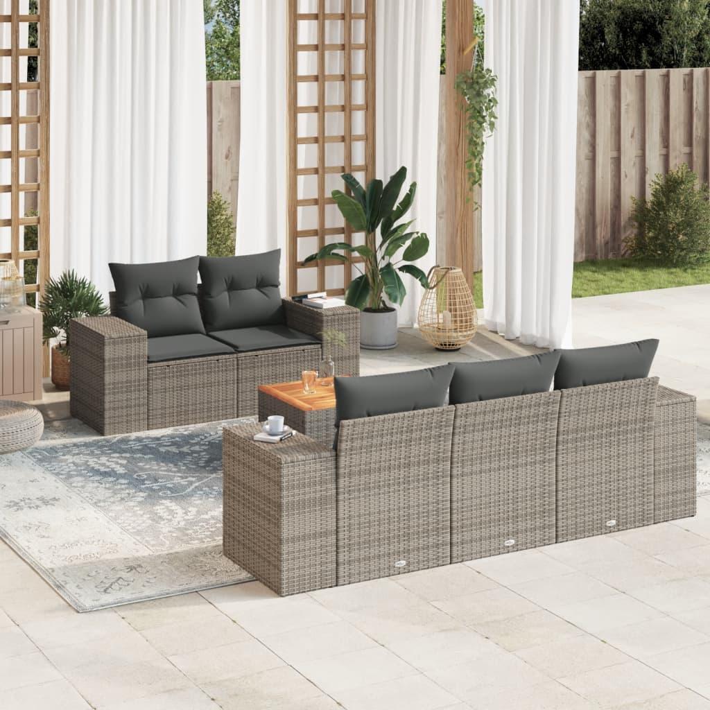 Sofasæt til haven med opbevaring - 6 dele i grå polyrattan med hynder