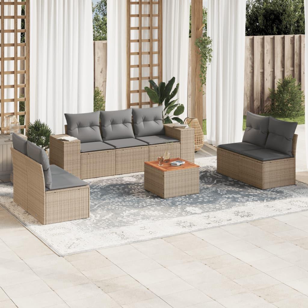 Sofasæt Til Haven 8 Dele Med Hynder Polyrattan Beige - beige og grå