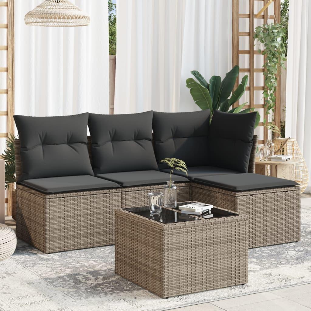 Sofasæt til haven i polyrattan - 5 dele med hynder, grå