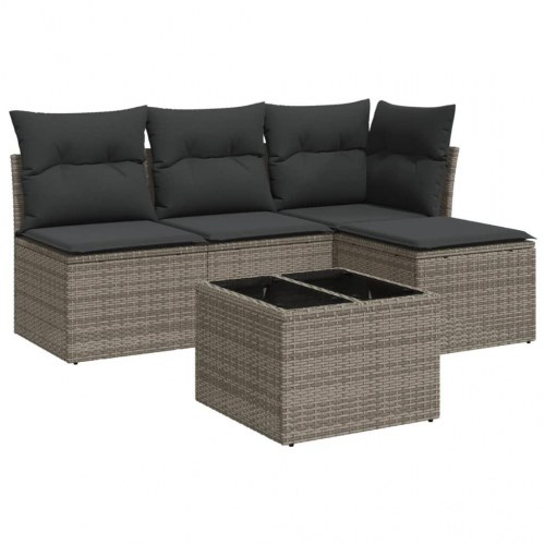 Sofasæt til haven i polyrattan - 5 dele med hynder, grå