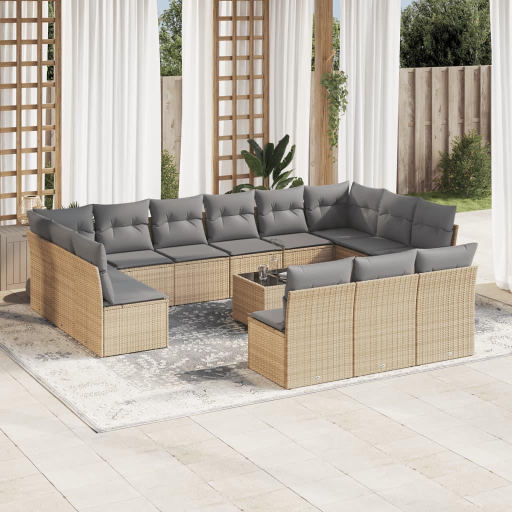 Sofasæt Til Haven 14 Dele Med Hynder Polyrattan Beige - beige og grå / Med bord