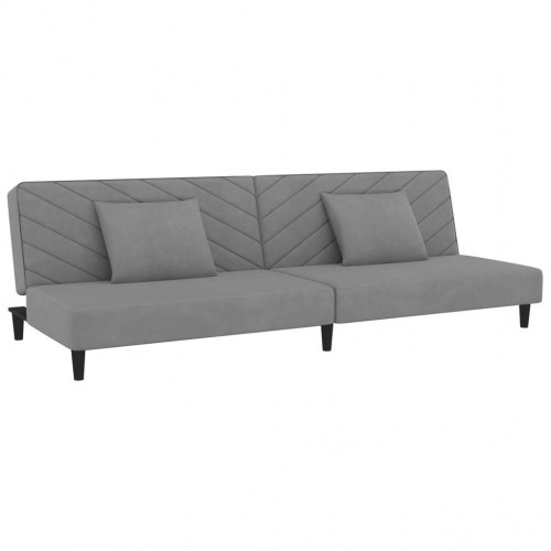 2-personers sovesofa i velour med 2 puder - lysegrå