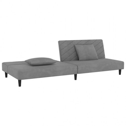 2-personers sovesofa i velour med 2 puder - lysegrå