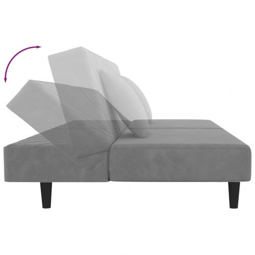 2-personers sovesofa i velour med 2 puder - lysegrå