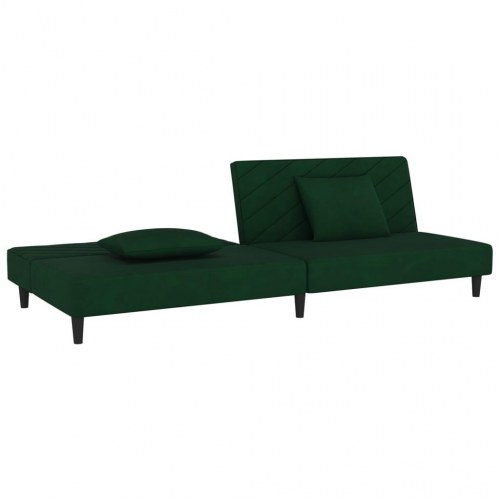 2-personers sovesofa i fløjl med 2 puder - mørkegrøn