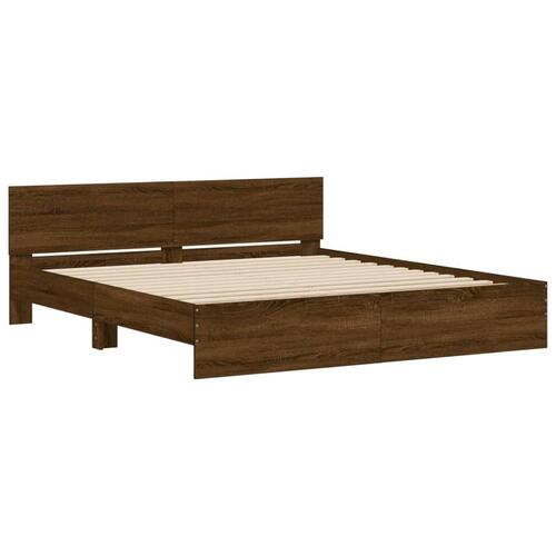 Sengeramme med sengegavl 200x200 cm brun egetræsfarve