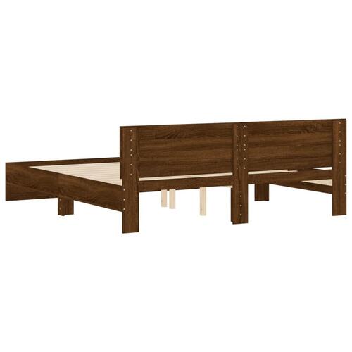 Sengeramme med sengegavl 200x200 cm brun egetræsfarve