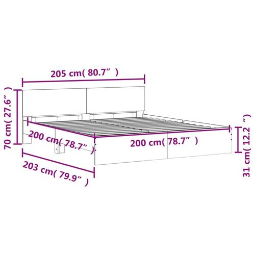 Sengeramme med sengegavl 200x200 cm brun egetræsfarve