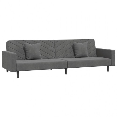 2-personers sovesofa i fløjl med 2 puder - mørkegrå