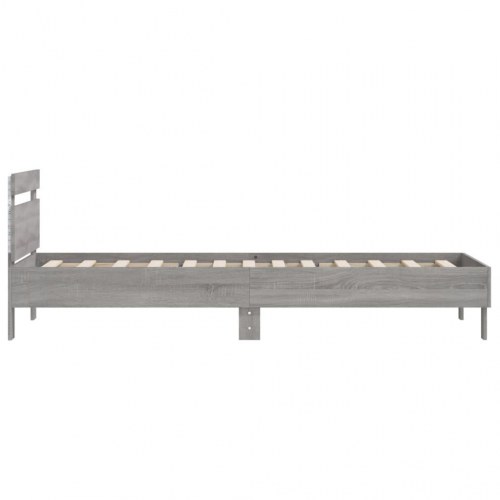 Sengeramme med sengegavl og LED-lys 100x200 cm - grå sonoma-eg