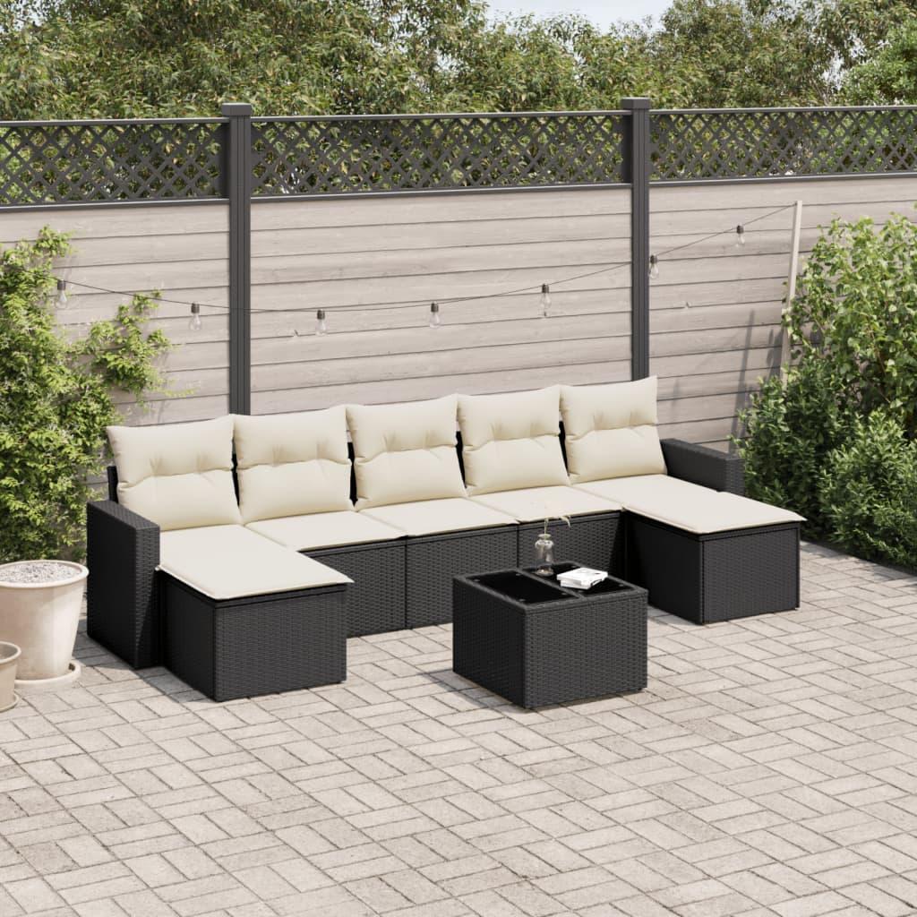 Sofasæt Til Haven 8 Dele Med Hynder Polyrattan Beige - Sort og cremefarvet / Med bord