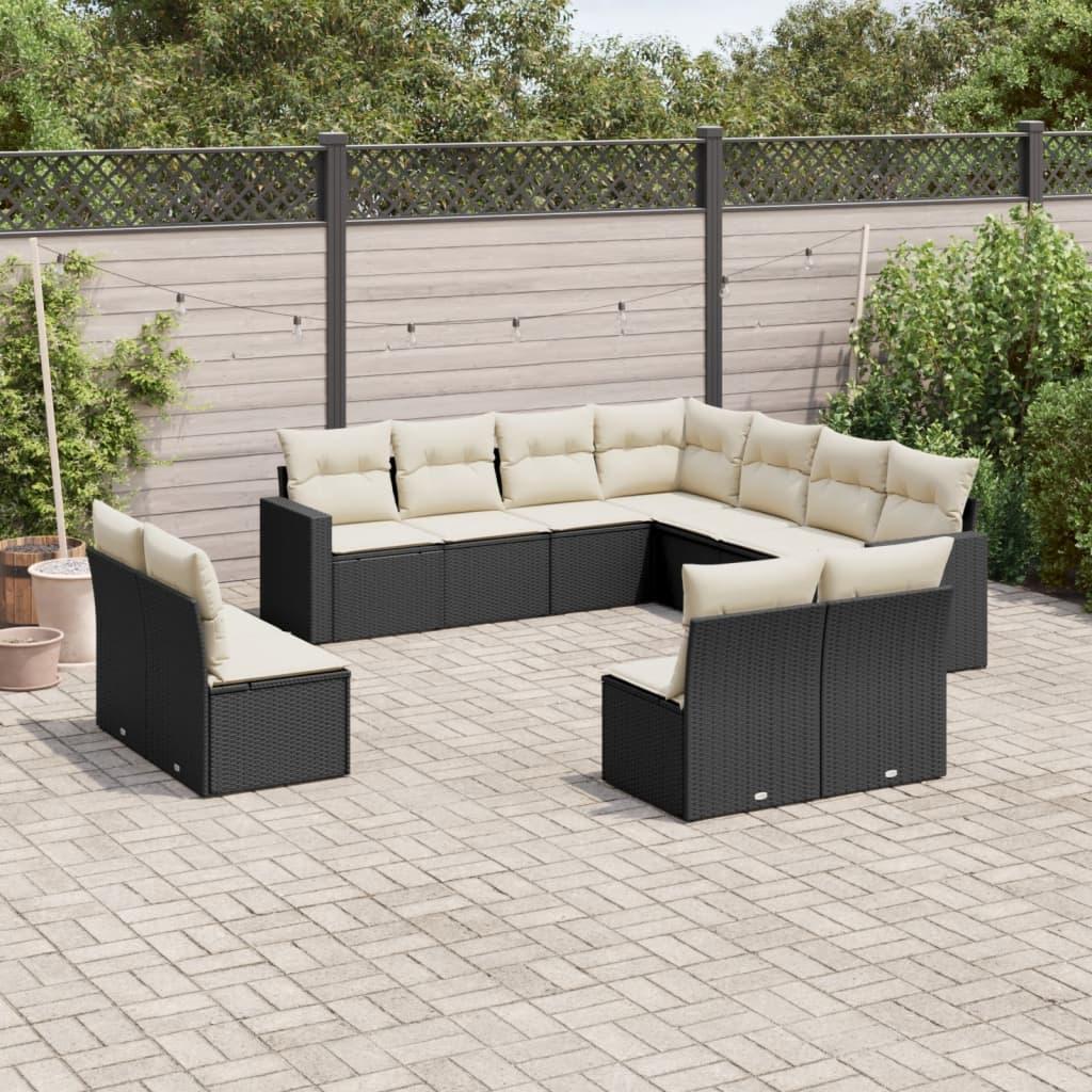 Sofasæt Til Haven 11 Dele Med Hynder Polyrattan Beige - Sort og cremefarvet / Uden bord