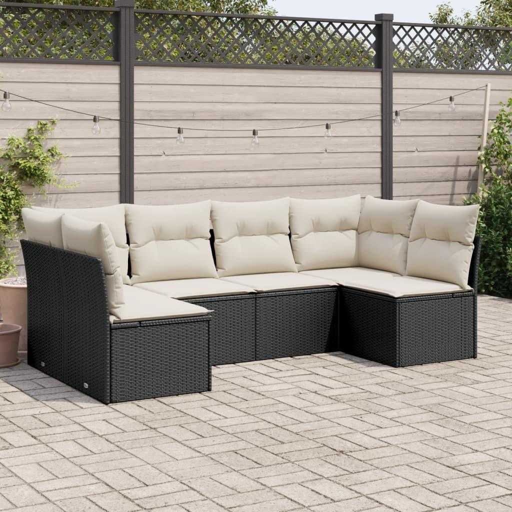 Sofasæt til haven i polyrattan - 6 dele med hynder, sort/creme