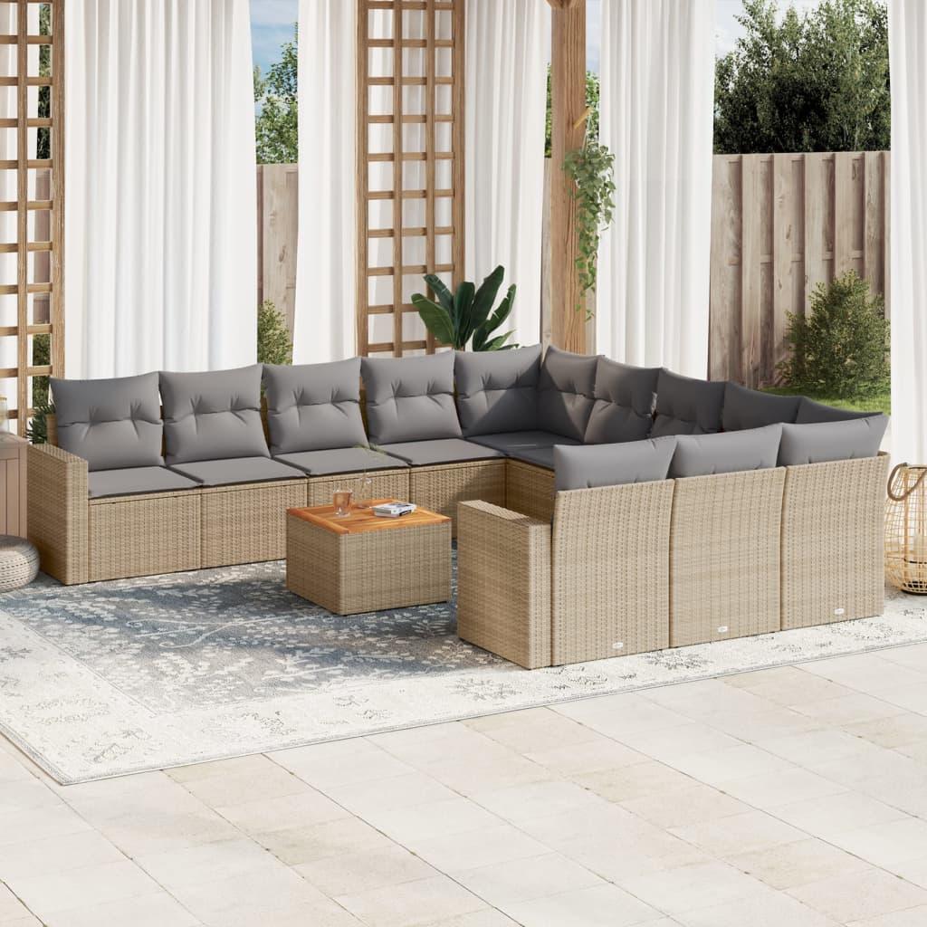 Sofasæt til haven 12 dele med hynder polyrattan beige