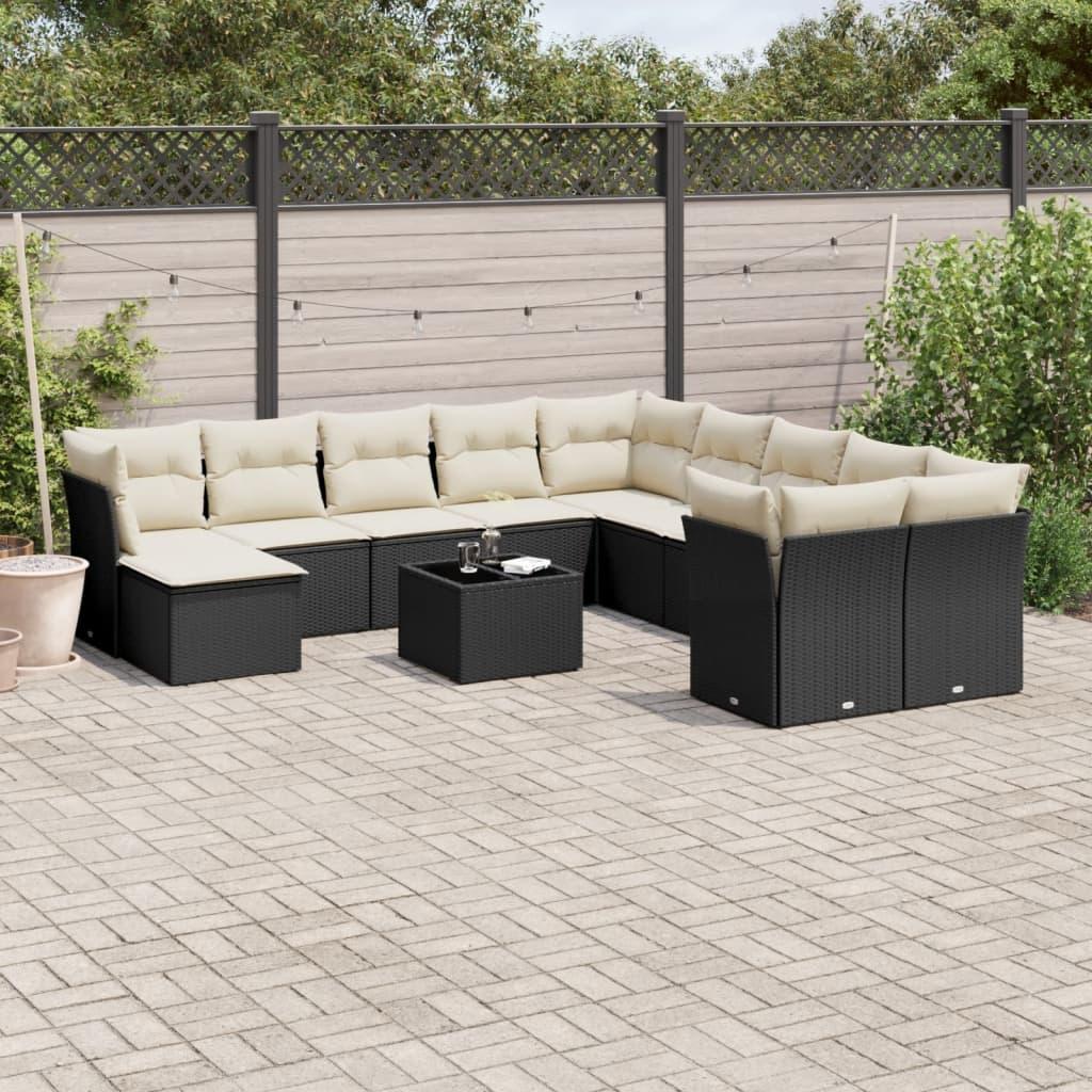 Sofasæt Til Haven 11 Dele Med Hynder Polyrattan - Sort og cremefarvet / Med bord