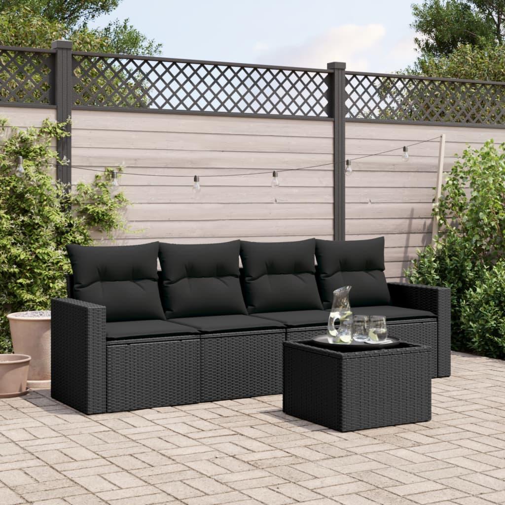 Sofasæt Til Haven 4 Dele Med Hynder Polyrattan - Sort / Med bord