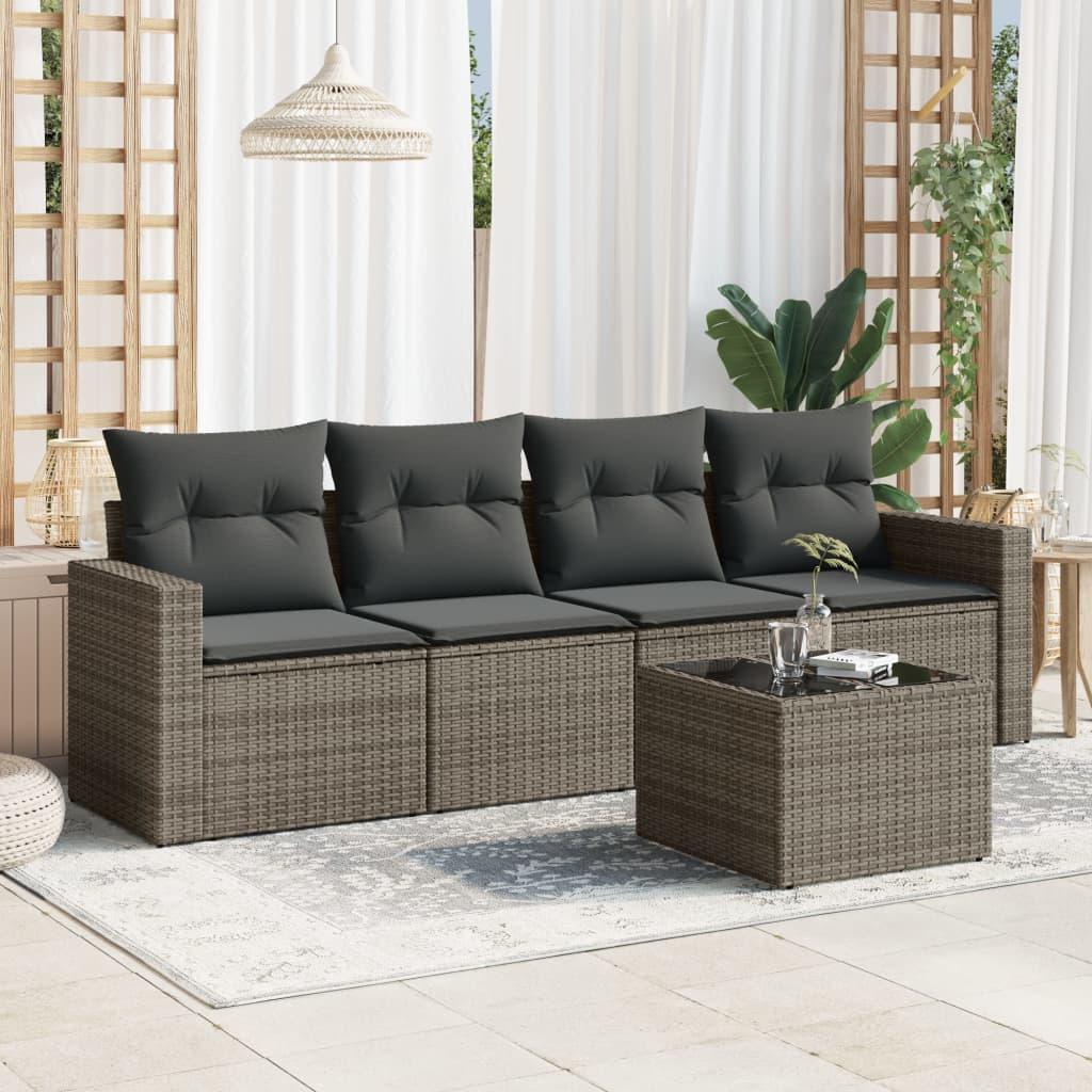 Sofasæt Til Haven 4 Dele Med Hynder Polyrattan Beige - Grå / Med bord