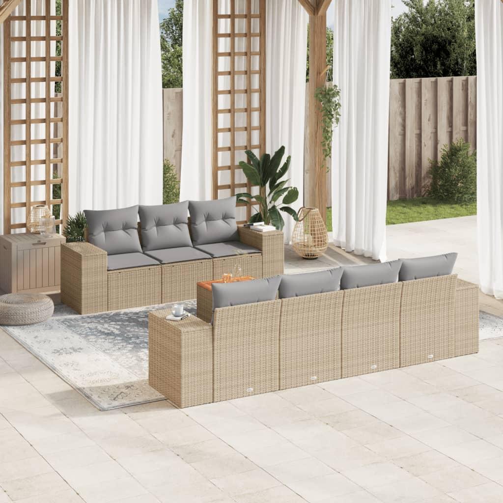 Sofasæt til haven - 8 dele med hynder i polyrattan, beige