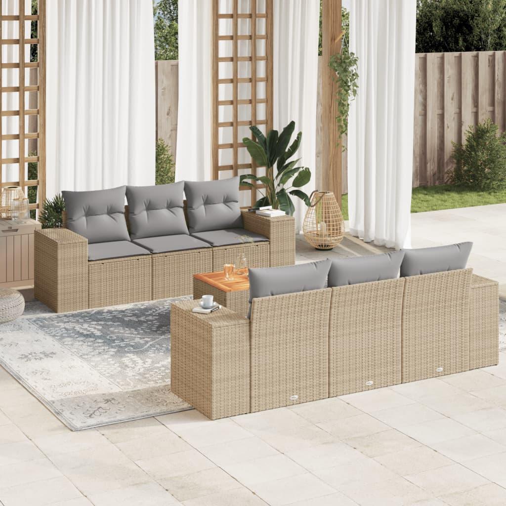 Sofasæt Til Haven 7 Dele Med Hynder Polyrattan - beige og grå