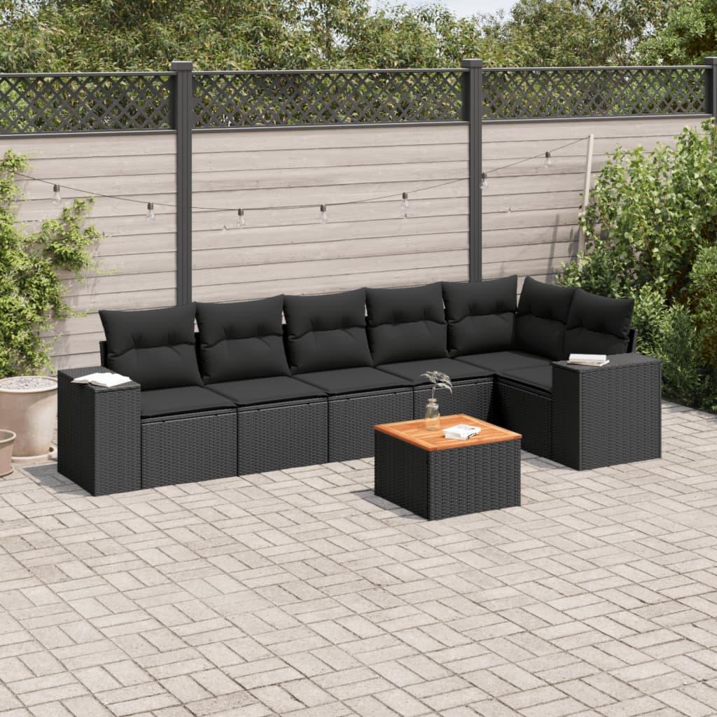 Sofasæt Til Haven 7 Dele Med Hynder Polyrattan Beige - Sort / bord hjørnedel 3x midterdel