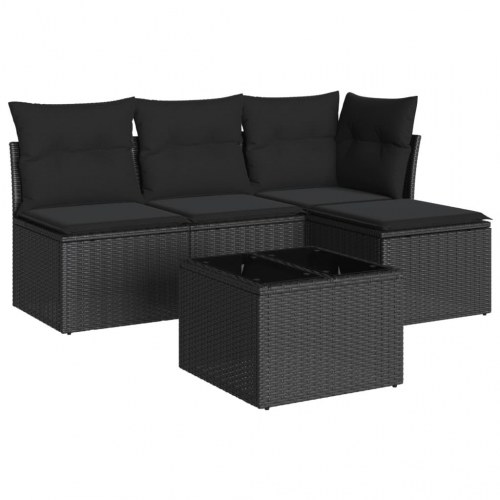 Sofasæt til haven 5 dele med hynder og glasbord i polyrattan sort