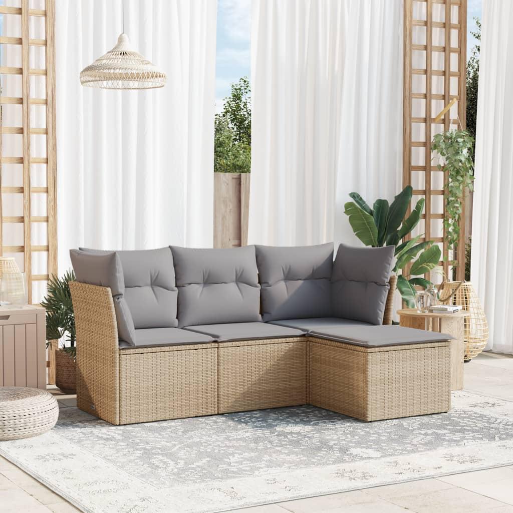 Sofasæt Til Haven 5 Dele Med Hynder Polyrattan Sort - beige og grå / Uden bord
