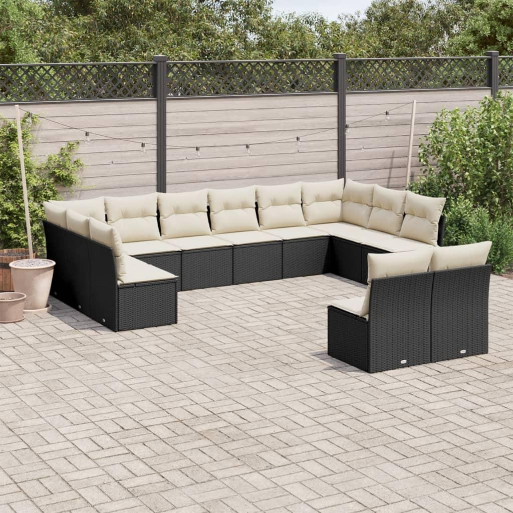 Sofasæt Til Haven 12 Dele Med Hynder Polyrattan - Sort og cremefarvet / Uden bord