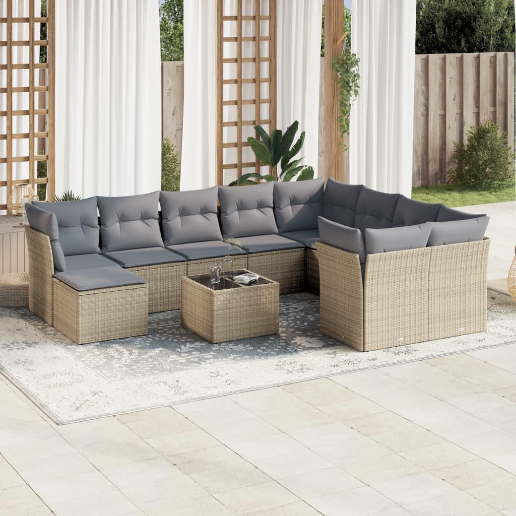 Sofasæt Til Haven 11 Dele Med Hynder Polyrattan - beige og grå